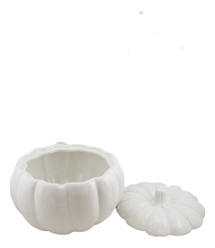 Ebros Gift Ebros Ceramic Stoneware White Harvest Pumpkin Bowl With Lid 6"Diameter X 1 PC