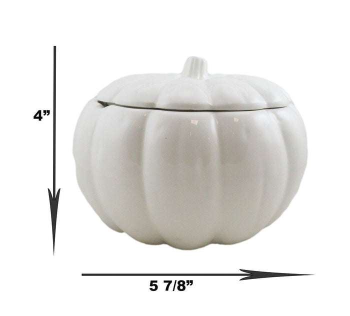Ebros Gift Ebros Ceramic Stoneware White Harvest Pumpkin Bowl With Lid 6"Diameter X 4Pieces