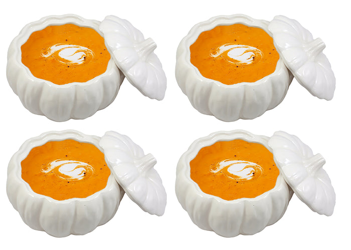 ebros gift Ebros Ceramic Stoneware White Harvest Pumpkin Bowl With Lid 6"Diameter X 4Pieces
