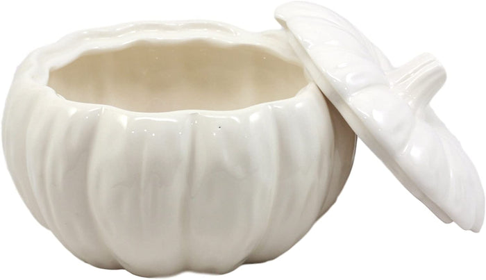 Ebros Gift Ebros Ceramic Stoneware White Harvest Pumpkin Bowl With Lid 6"Diameter X 1 PC