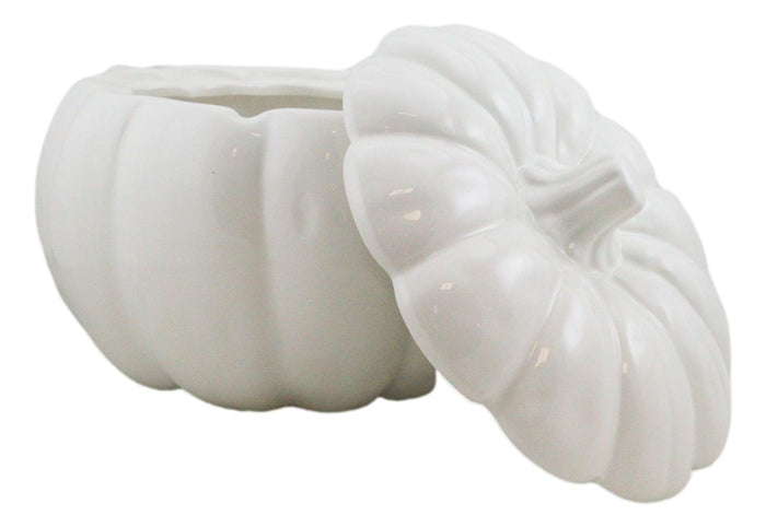 Ebros Gift Ebros Ceramic Stoneware White Harvest Pumpkin Bowl With Lid 6"Diameter X6 Pieces