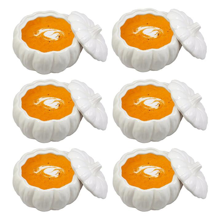 ebros gift Ebros Ceramic Stoneware White Harvest Pumpkin Bowl With Lid 6"Diameter X6 Pieces