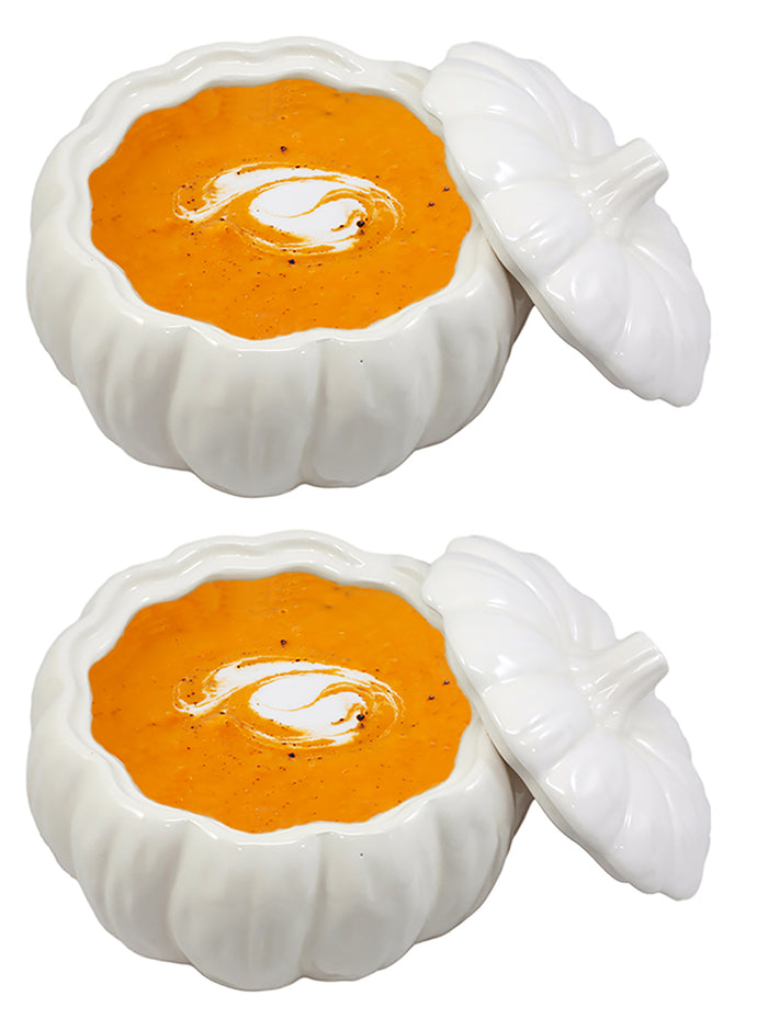 ebros gift Ebros Ceramic Stoneware White Harvest Pumpkin Bowl With Lid 6"Diameter X 2Pieces