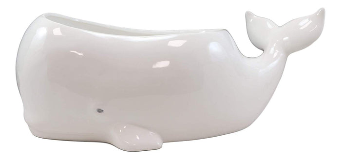 Ebros Gift Ebros Ceramic White Nautical Coastal Marine Cachalot Sperm Whale Planter Pot Sculpture For Succulents Or Herbs Or As Sea Life Decorative Organizer Holder Decor Statue (Large 19" Long)
