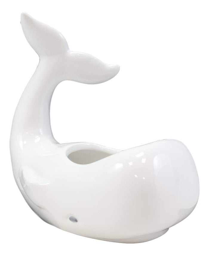 Ebros Gift Ebros Ceramic White Nautical Coastal Marine Cachalot Sperm Whale Planter Pot Sculpture For Succulents Or Herbs Or As Sea Life Decorative Organizer Holder Decor Statue (Small 8" Long)