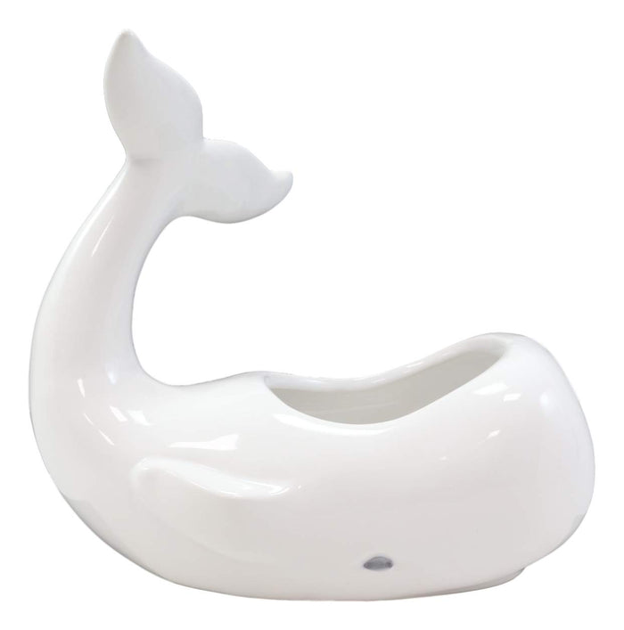 Ebros Gift Ebros Ceramic White Nautical Coastal Marine Cachalot Sperm Whale Planter Pot Sculpture For Succulents Or Herbs Or As Sea Life Decorative Organizer Holder Decor Statue (Small 8" Long)