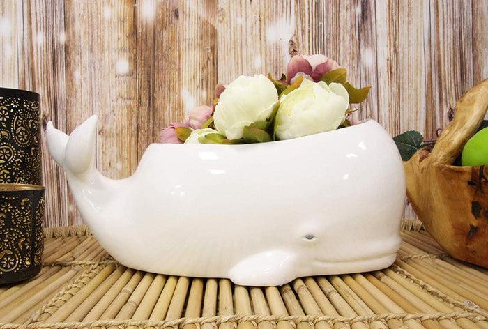 ebros gift Ebros Ceramic White Nautical Coastal Marine Cachalot Sperm Whale Planter Pot Sculpture for Succulents Or Herbs Or As Sea Life Decorative Organizer Holder Decor Statue (Large 19" Long)