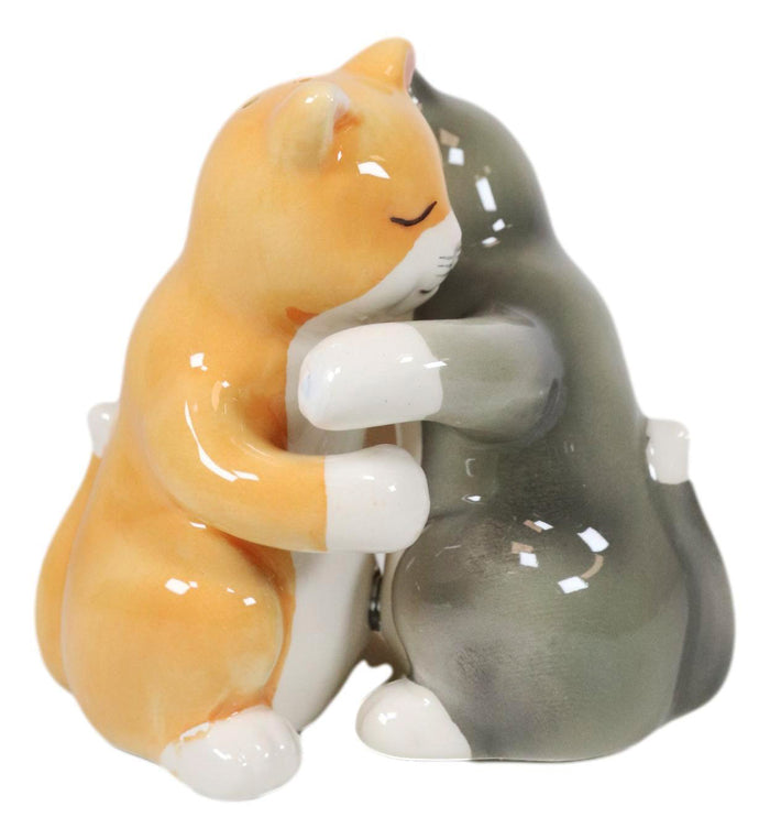 Ebros Gift Ebros Ceramic Yellow And Gray Cats Couple Hugging Dancing Salt Pepper Shakers Set