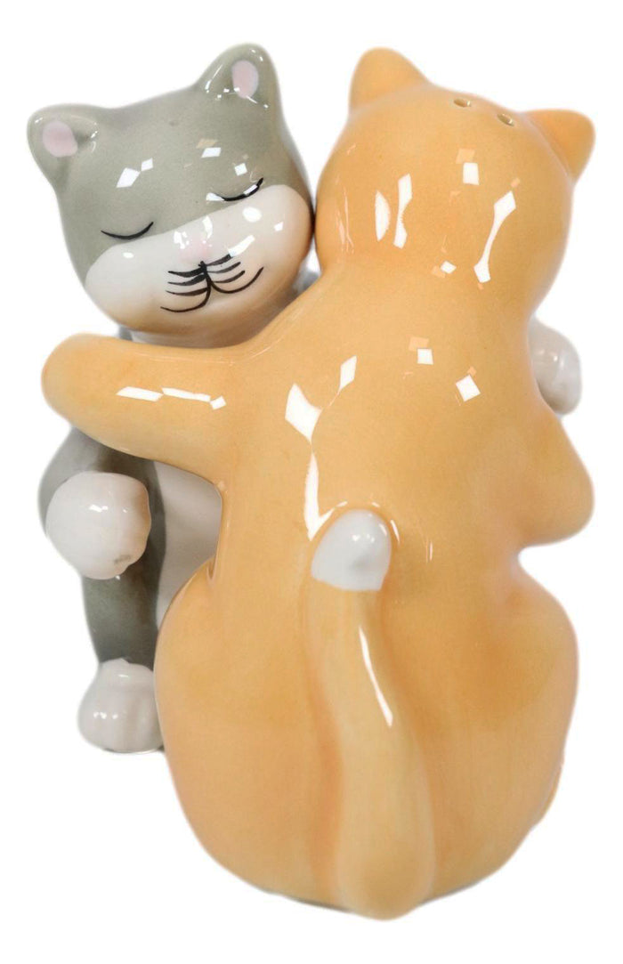 Ebros Gift Ebros Ceramic Yellow And Gray Cats Couple Hugging Dancing Salt Pepper Shakers Set