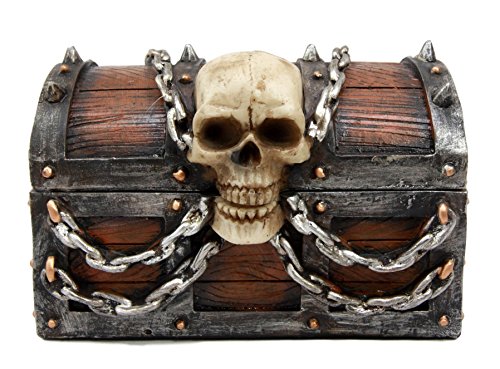 Ebros Gift Ebros Chained Skull On Pirate Treasure Chest Jewelry Trinket Box 6" Wide
