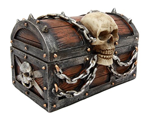 Ebros Gift Ebros Chained Skull On Pirate Treasure Chest Jewelry Trinket Box 6" Wide