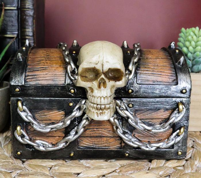 ebros gift Ebros Chained Skull On Pirate Treasure Chest Jewelry Trinket Box 6" Wide