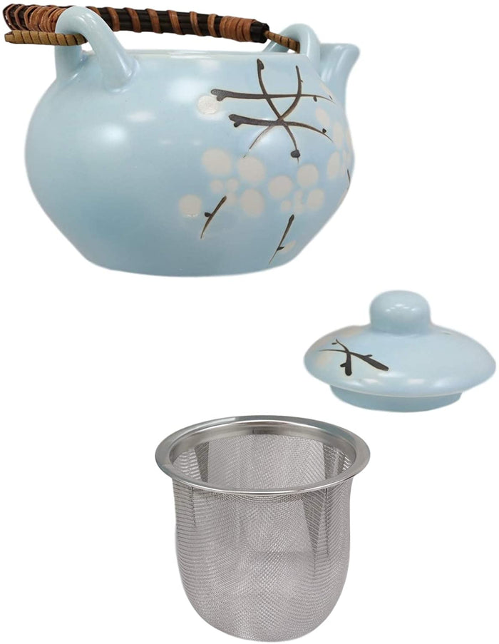 Ebros Gift Ebros Cherry Blossom Sakura Pastel Sky Blue Ceramic Tea Pot And Cups Set For 2