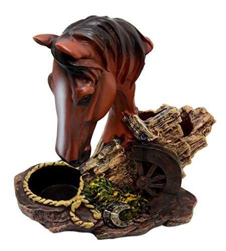 Ebros Gift Ebros Chestnut Horse By Wagon Wheel Salt Pepper Shakers Holder Set 6.25" H