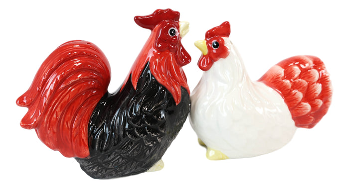 Ebros Gift Ebros Chicken Black Rooster And White Hen Magnetic Salt And Pepper Shakers Set