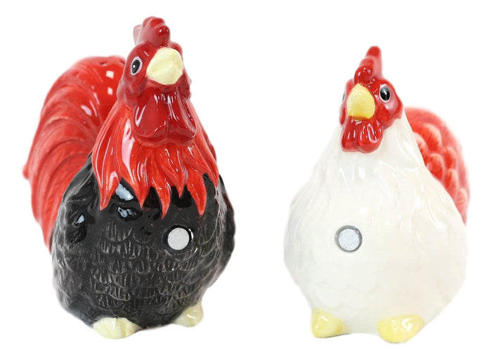 Ebros Gift Ebros Chicken Black Rooster And White Hen Magnetic Salt And Pepper Shakers Set
