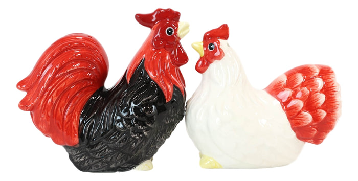Ebros Gift Ebros Chicken Black Rooster And White Hen Magnetic Salt And Pepper Shakers Set