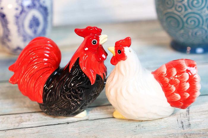 ebros gift Ebros Chicken Black Rooster And White Hen Magnetic Salt And Pepper Shakers Set