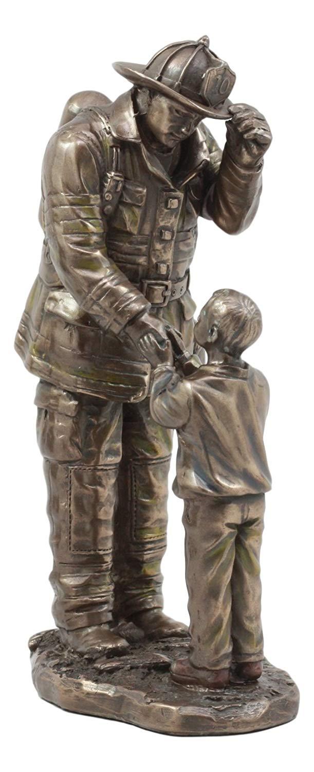 ebros gift Ebros Child Thanking Fireman Statue Civil Service Hero Freedom Rescue Decorative Sculpture