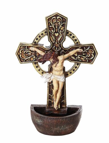 ebros gift Ebros Christ Crucifix Holy Water Font Wall Decor 6.75" Inches Tall Catholic