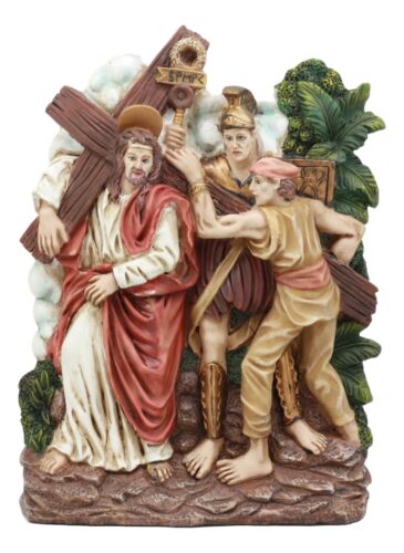 ebros gift Ebros Christian Catholic Stations of The Cross Statue Or Wall Plaque Way of The Sorrows Via Crucis Jesus Christ Path to Calvary Crucifixion Decor Figurine (Station 2 Jesus Carries His Cross)