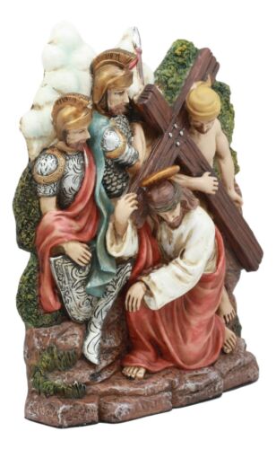 Ebros Gift Ebros Christian Catholic Stations Of The Cross Statue Or Wall Plaque Way Of The Sorrows Via Crucis Jesus Christ Path To Calvary Crucifixion Decor Figurine (Station 7 Jesus Falls The Second Time)