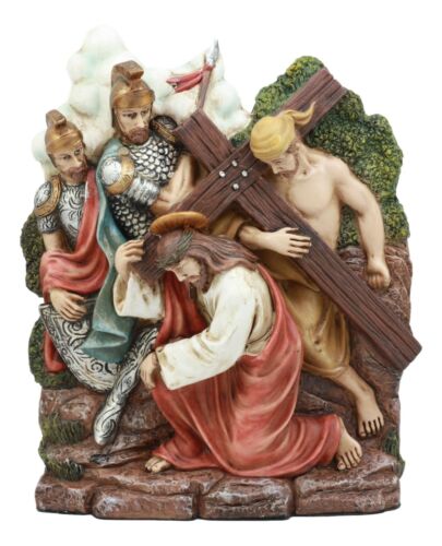 ebros gift Ebros Christian Catholic Stations of The Cross Statue Or Wall Plaque Way of The Sorrows Via Crucis Jesus Christ Path to Calvary Crucifixion Decor Figurine (Station 7 Jesus Falls The Second Time)