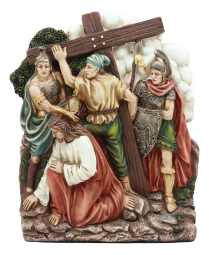 ebros gift Ebros Christian Catholic Stations of The Cross Statue Way of The Sorrows Via Crucis Jesus Christ Path to Calvary Crucifixion Decor Figurine (Station 5 Jesus is Helped by Simon of Cyrene)