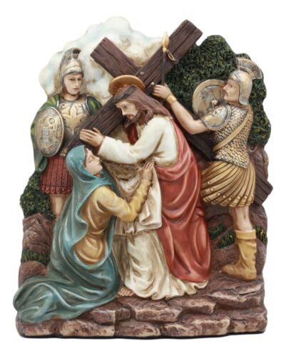 ebros gift Ebros Christian Catholic Stations of The Cross Statue Way of The Sorrows Via Crucis Jesus Christ Path to Calvary Crucifixion Decor Figurine (Station 6 Veronica Wipes The Face of Jesus)