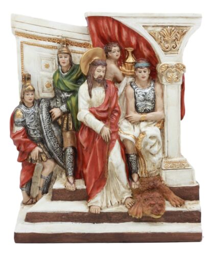 ebros gift Ebros Christian Catholic Stations of The Cross Statue Or Wall Plaque Way of The Sorrows Via Crucis Jesus Christ Path to Calvary Crucifixion Decor Figurine (Station 1 Jesus is Condemned to Death)