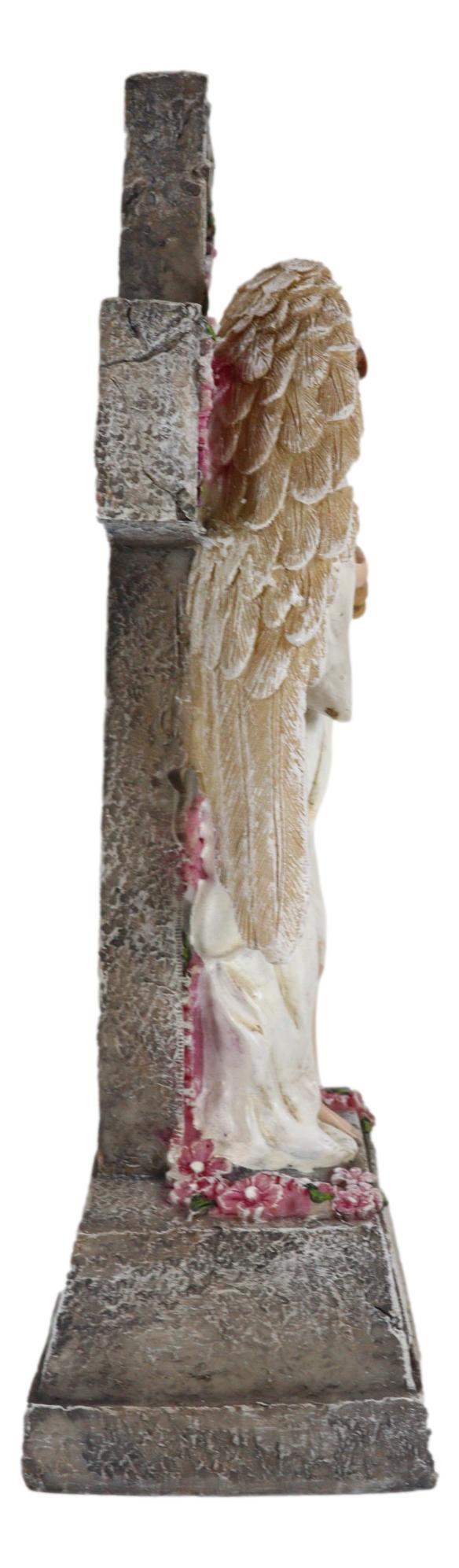 Ebros Gift Ebros Christian Inspirational Faith Angel Rose Cross Desktop Plaque Figurine