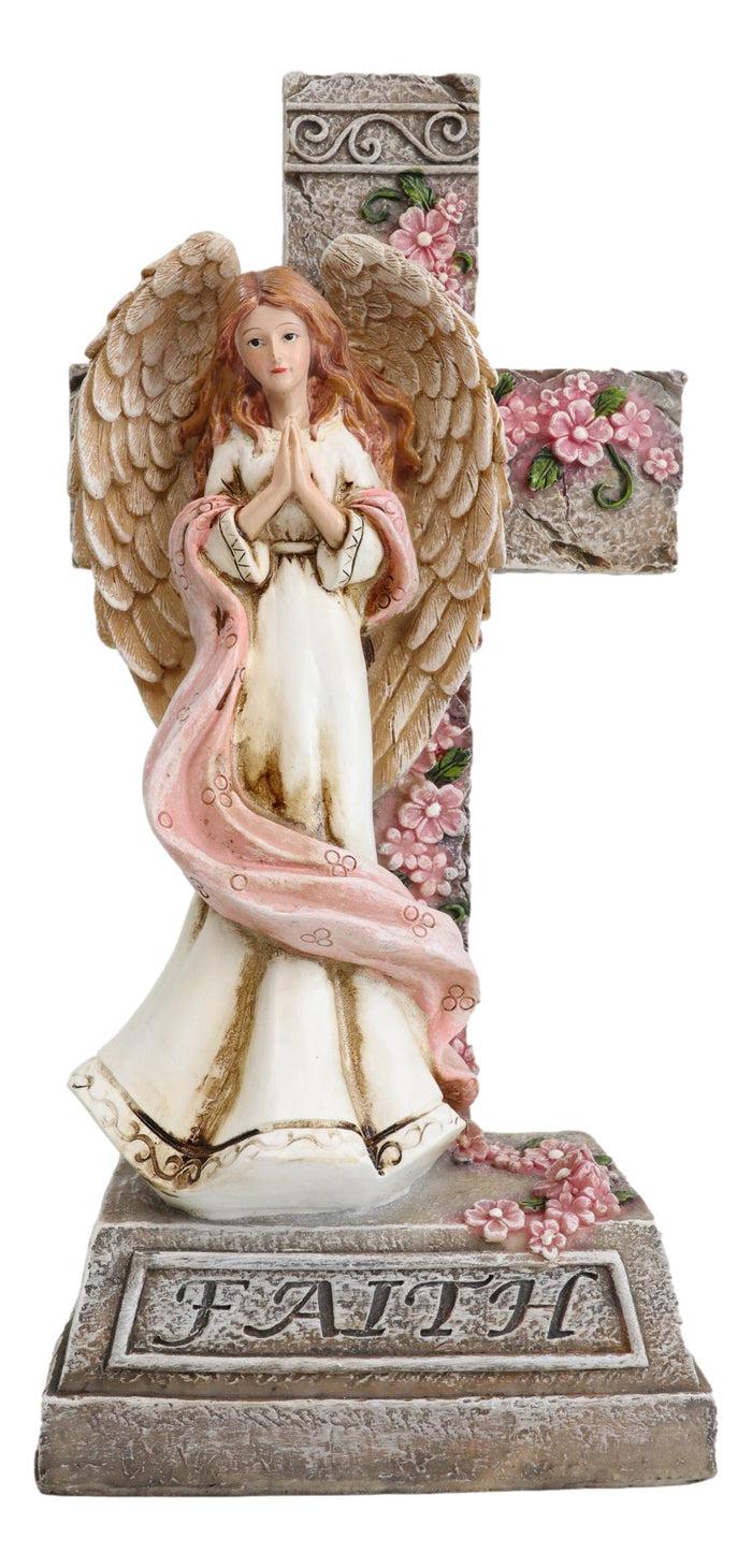 Ebros Gift Ebros Christian Inspirational Faith Angel Rose Cross Desktop Plaque Figurine