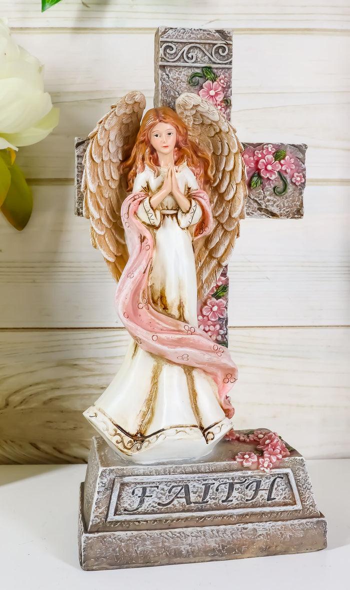ebros gift Ebros Christian Inspirational Faith Angel Rose Cross Desktop Plaque Figurine