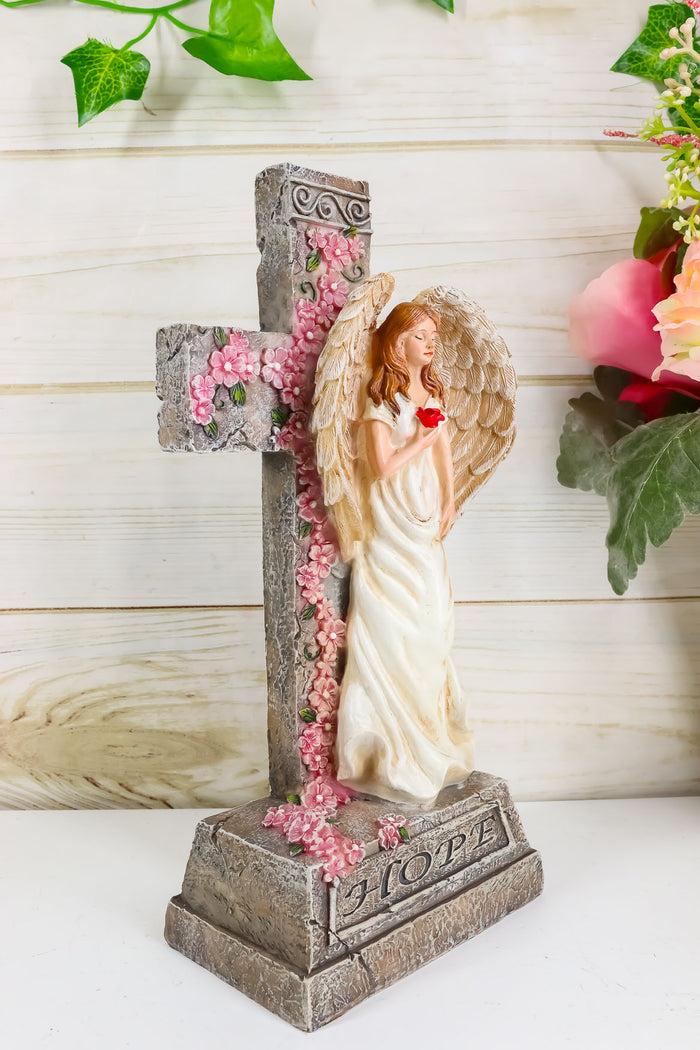 Ebros Gift Ebros Christian Inspirational Hope Angel With Rose Cross Desktop Plaque Figurine
