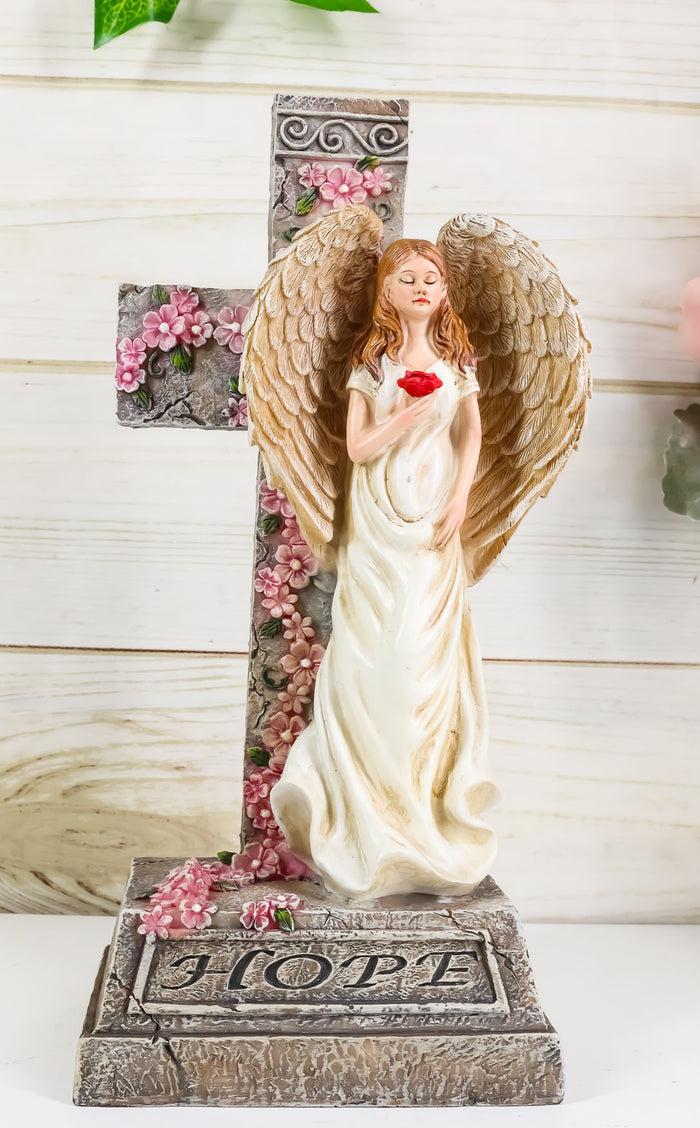 ebros gift Ebros Christian Inspirational Hope Angel With Rose Cross Desktop Plaque Figurine