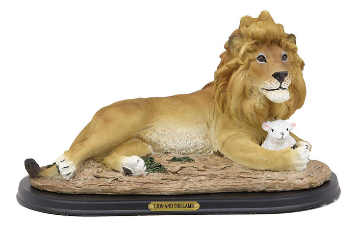 Ebros Gift Ebros Christian Inspirational Lion And The Lamb Statue With Base And Brass Plate Title