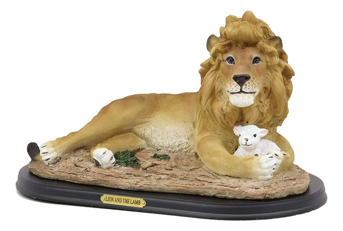 Ebros Gift Ebros Christian Inspirational Lion And The Lamb Statue With Base And Brass Plate Title