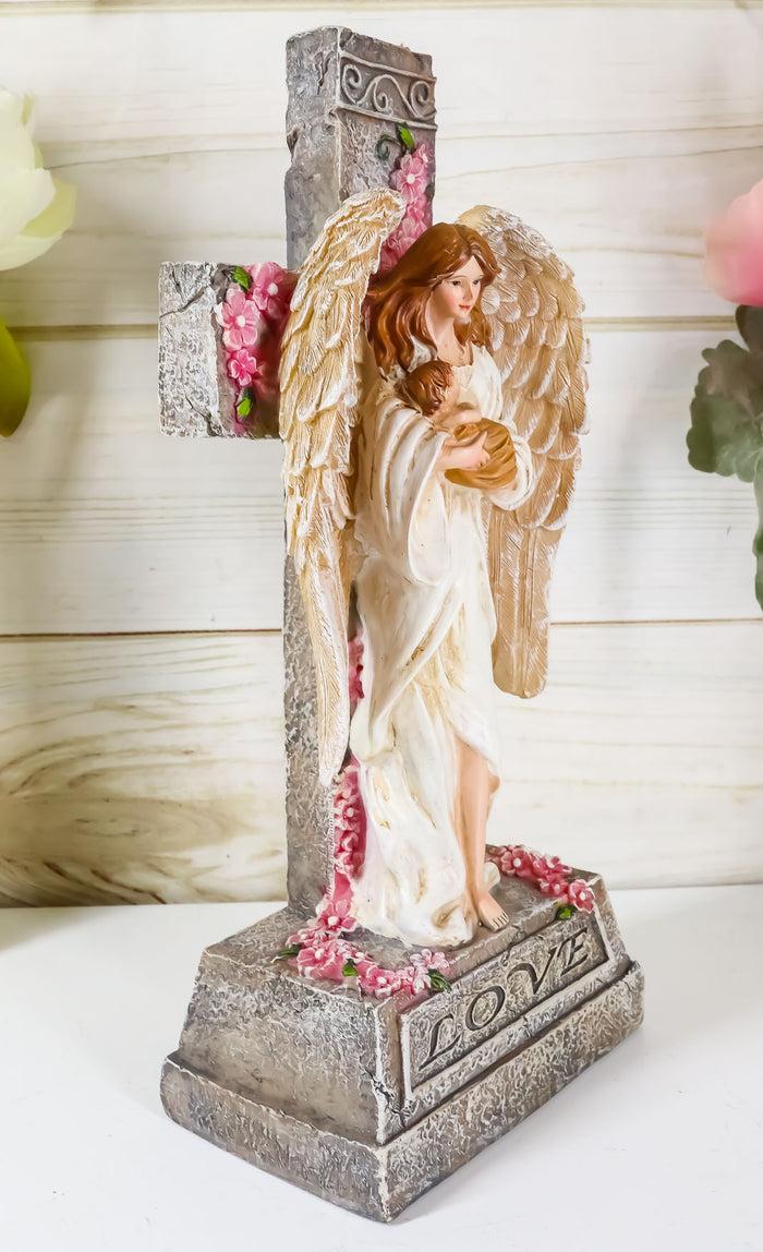 Ebros Gift Ebros Christian Inspirational Love Angel With Rose Cross Desktop Plaque Figurine