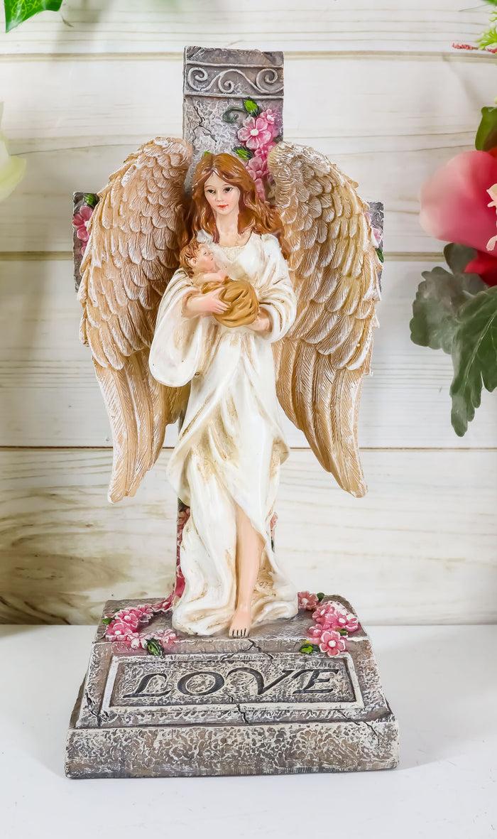 ebros gift Ebros Christian Inspirational Love Angel With Rose Cross Desktop Plaque Figurine