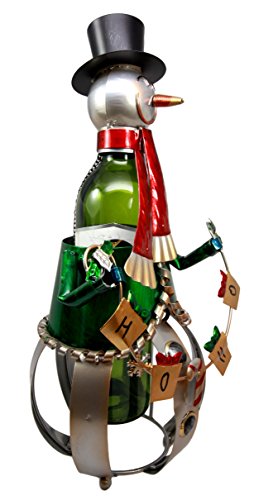 Ebros Gift Ebros Christmas Holiday Season Snowman Hand Made Metal Wine Bottle Holder