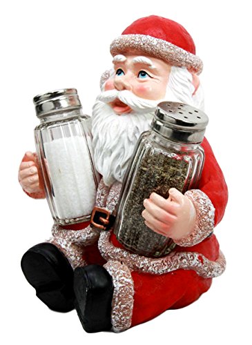 Ebros Gift Ebros Christmas Jolly North Pole Santa Claus Glass Salt Pepper Shakers Holder Set