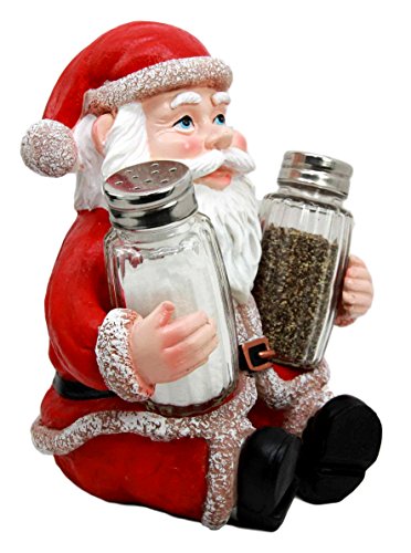 Ebros Gift Ebros Christmas Jolly North Pole Santa Claus Glass Salt Pepper Shakers Holder Set