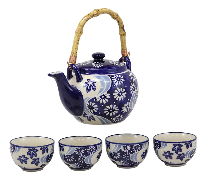 Ebros Gift Ebros Chrysanthemum Autumn Colorful Large Floral Blooms 25oz Tea Pot With 4 Cups Set