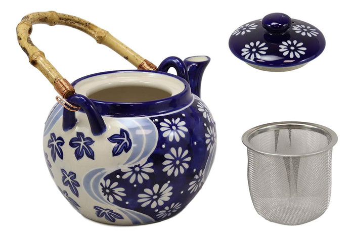 Ebros Gift Ebros Chrysanthemum Autumn Colorful Large Floral Blooms 25oz Tea Pot With 4 Cups Set