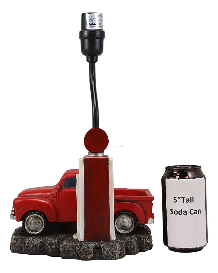 Ebros Gift Ebros Classic Big Red Pickup Truck By Rural Gas Pump Desktop Table Lamp 18.75" H