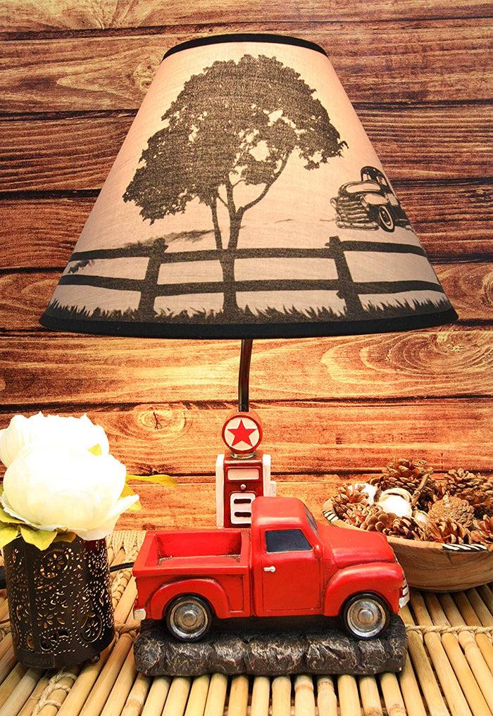 ebros gift Ebros Classic Big Red Pickup Truck by Rural Gas Pump Desktop Table Lamp 18.75" H