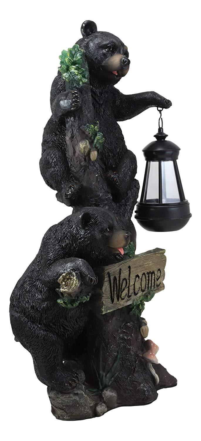Ebros Gift Ebros Climbing Black Bear Cubs Garden Light Welcome Statue Figurine Solar LED Lantern