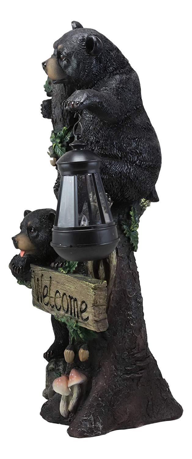 Ebros Gift Ebros Climbing Black Bear Cubs Garden Light Welcome Statue Figurine Solar LED Lantern