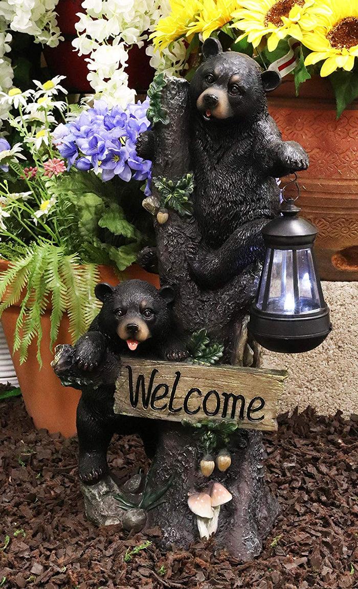 ebros gift Ebros Climbing Black Bear Cubs Garden Light Welcome Statue Figurine Solar LED Lantern