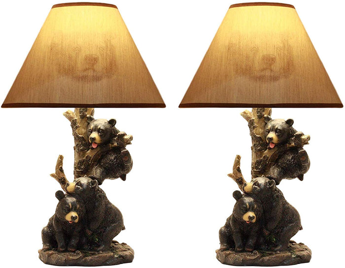 ebros gift Ebros Climbing Black Bear Cubs Table Lamp With Bear Shade Desk Lamp (Set of 2)